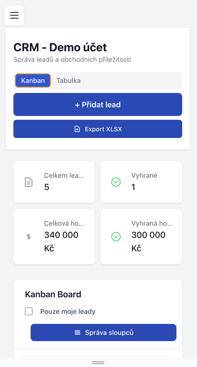 Leadinka CRM na mobilu